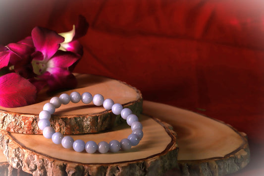 Angelite gemstone for relaxation, spiritual awareness, and emotional healing.