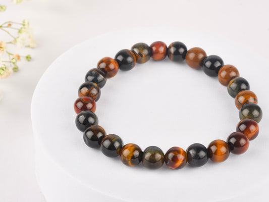 Multi Tiger's Eye stone bracelet promoting confidence and strength.